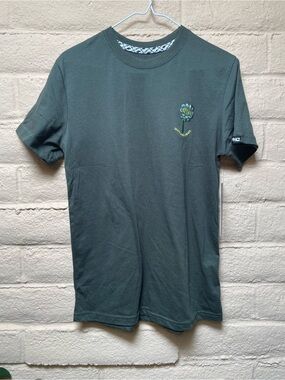 Tony Hawk New Green Graphic Crewneck T-Shirt with Small Floral Motif